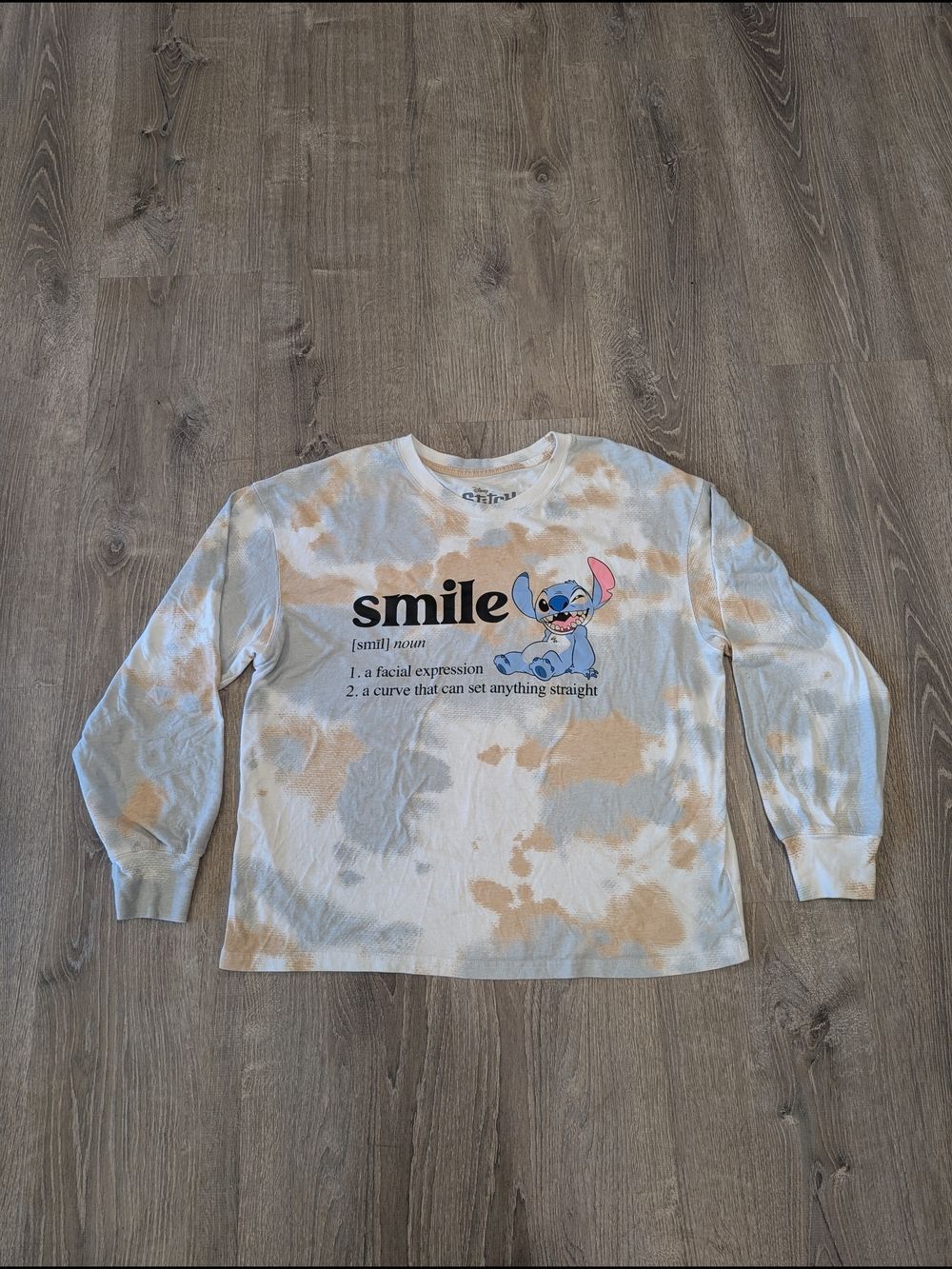 Disney Lilo & Stitch Tie Dye Long Sleeve Shirt Smile Definition Graphic Size L